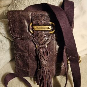 Juicy Couture Plum Purple Small Leather Crossbody Bag with Front Tassel